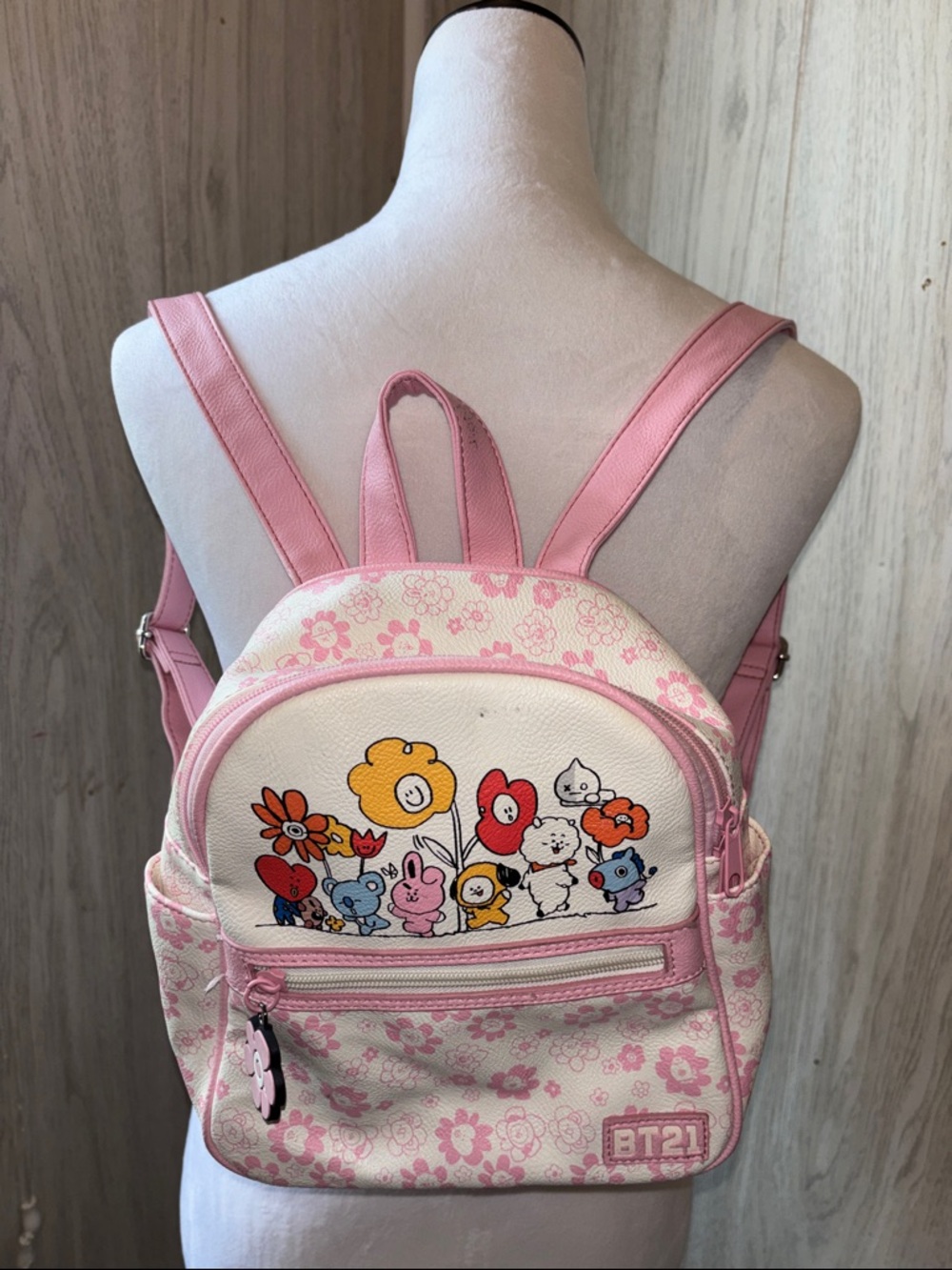 Hot Topic Pink Floral BT21 Kids Backpack with Character Print